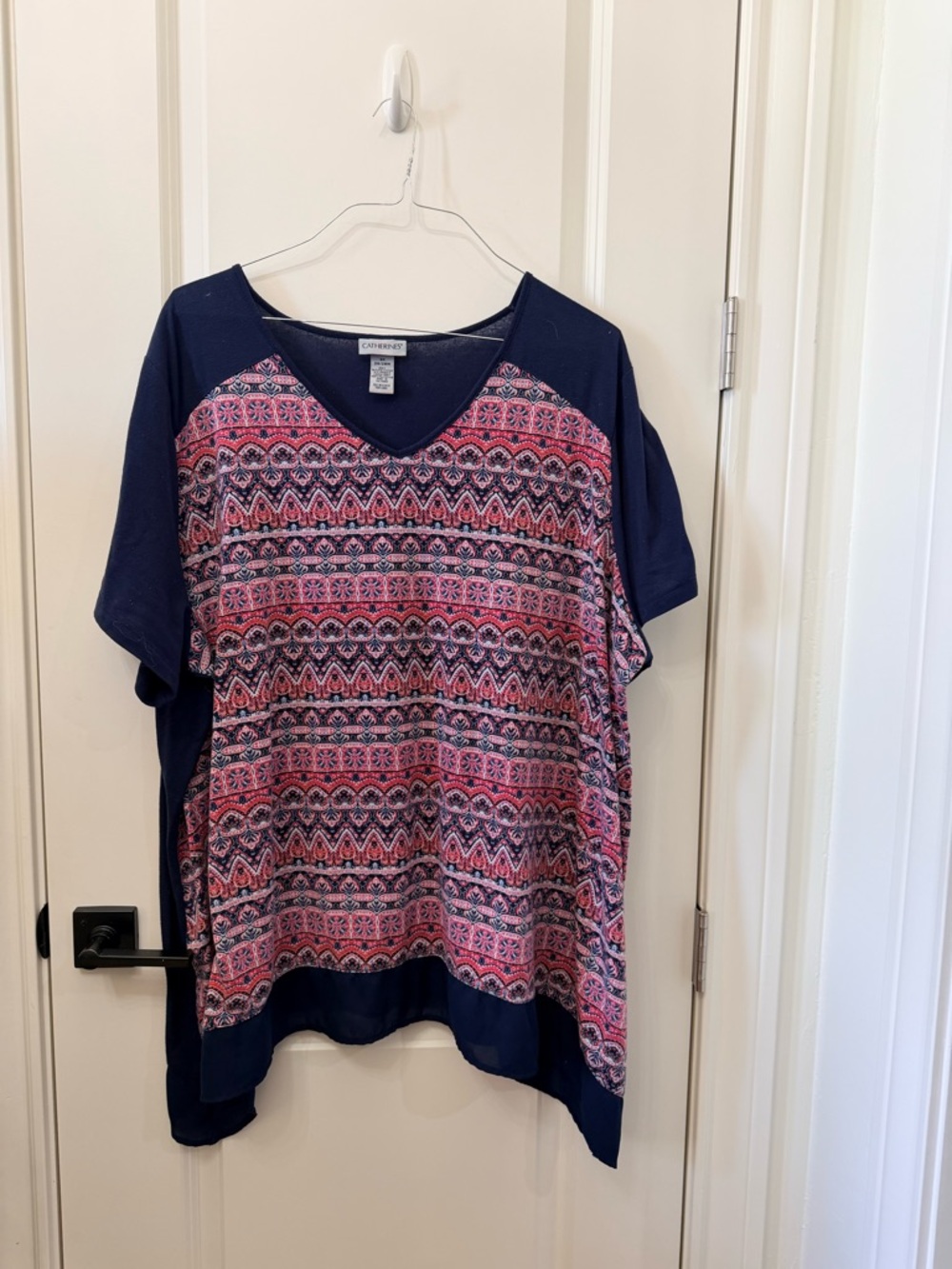 Catherines Navy and Pink Printed V-Neck Short Sleeve Tunic